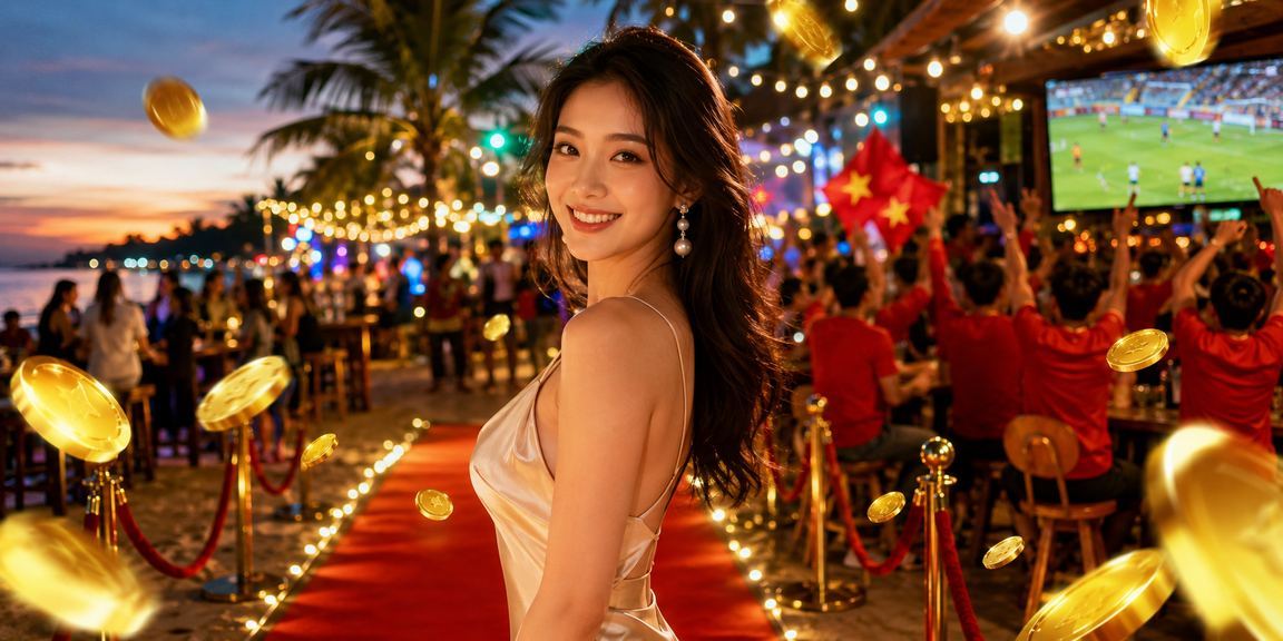 Người chơi cá cược thể thao tại bãi biển Phú Quốc sử dụng thiết bị di động